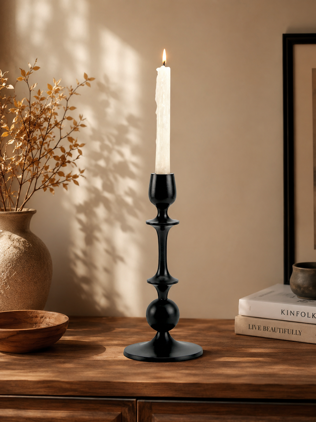 Sleek Noir: Handcrafted Black Aluminum Large Candle Holder | Modern Home Decor