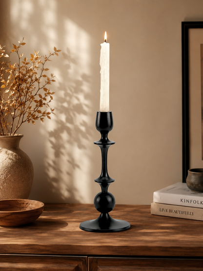 Sleek Noir: Handcrafted Black Aluminum Large Candle Holder | Modern Home Decor