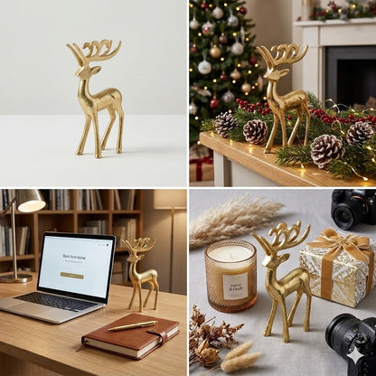 Golden Aluminum Handcrafted Christmas Minimalistic Standing Deer – Elegant Holiday Decor | Hind Decor