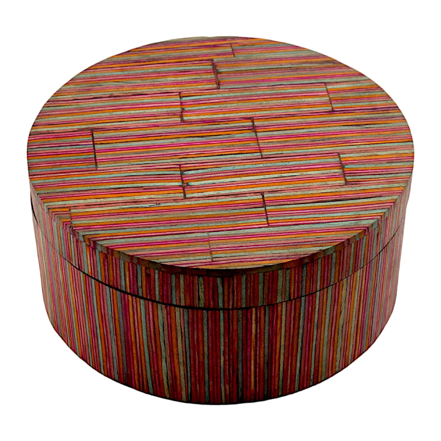 Striped Red Bone Inlay Handcrafted Trinket Box - Unique Storage for Jewelry and Keepsakes