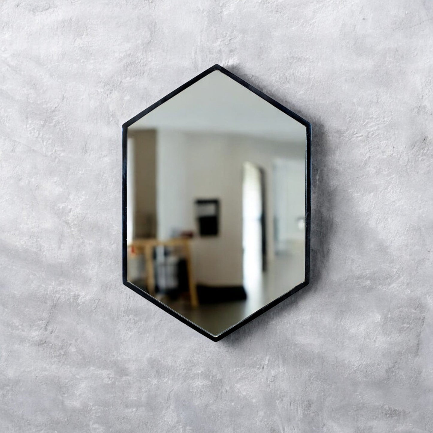 Modern Hexagonal Hanging Mirror with Metal Frame