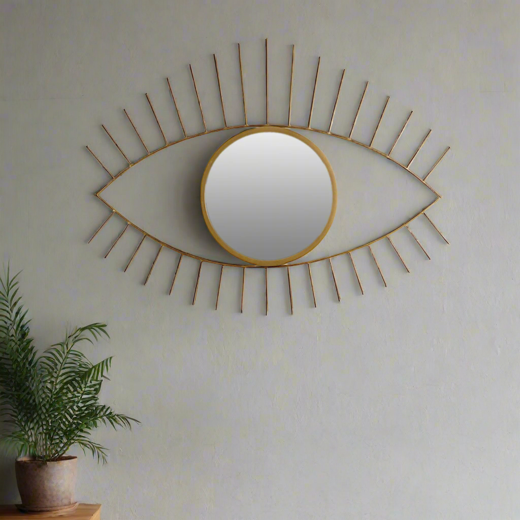Luxurious Golden Round Mirror in Eyes-Shaped Metal Frame