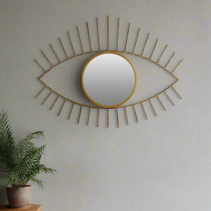 Luxurious Golden Round Mirror in Eyes-Shaped Metal Frame