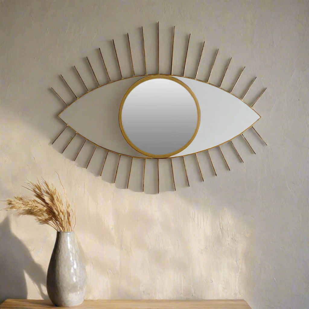 Luxurious Golden Round Mirror in Eyes-Shaped Metal Frame