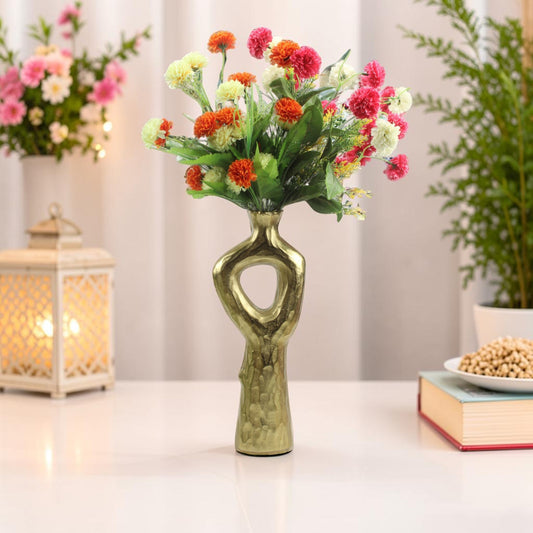 Golden Blossom: Handcrafted Aluminium Flower Vase