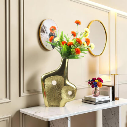 Artisanal Golden Aluminum Flower Vase: Handcrafted Elegance for Your Home