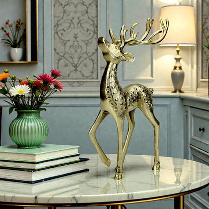 Golden Aluminum Handcrafted Christmas Deer – Elegant Holiday Decor Figurine | Hind Decor
