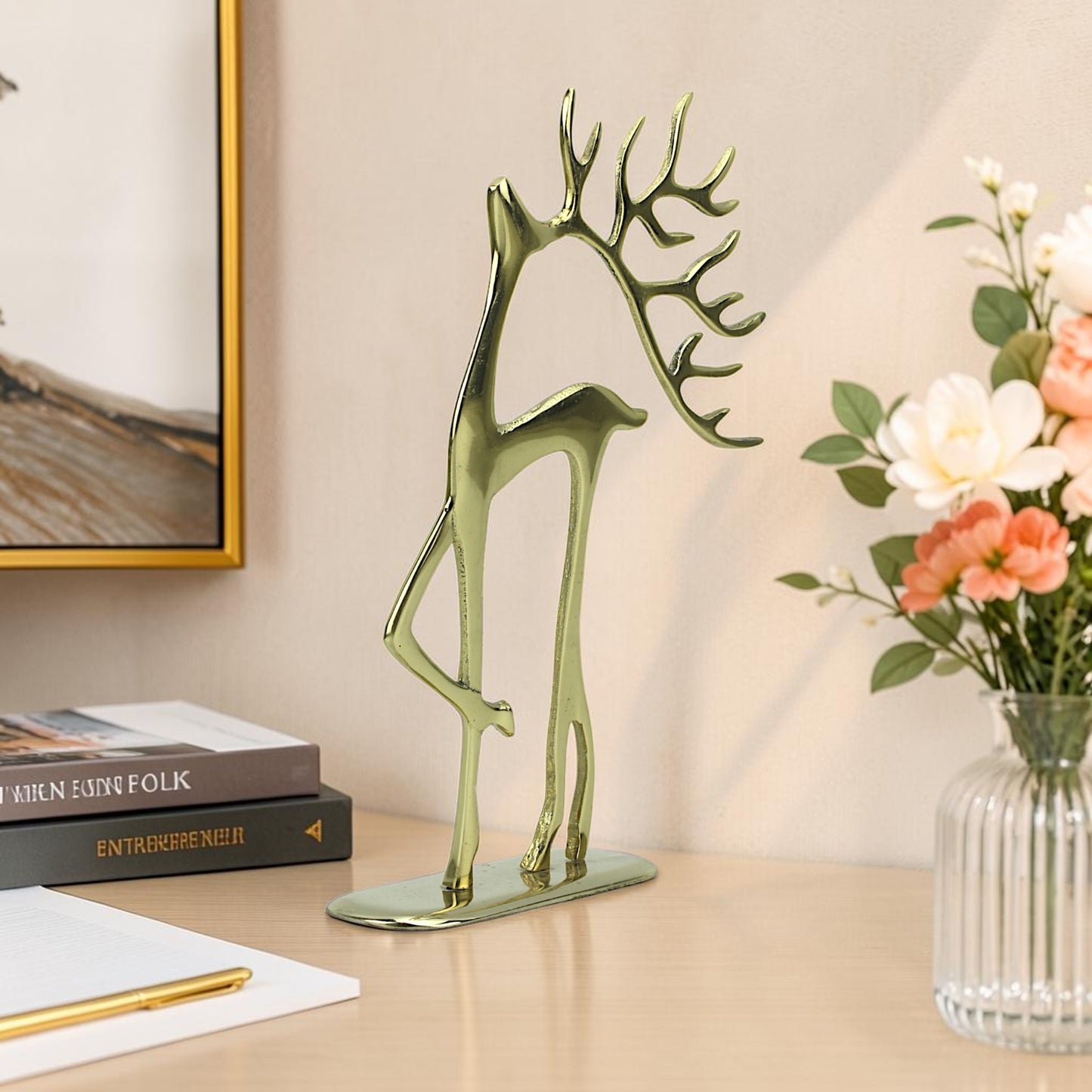Golden Serenity: Handcrafted Aluminum Artistic Deer Ornament