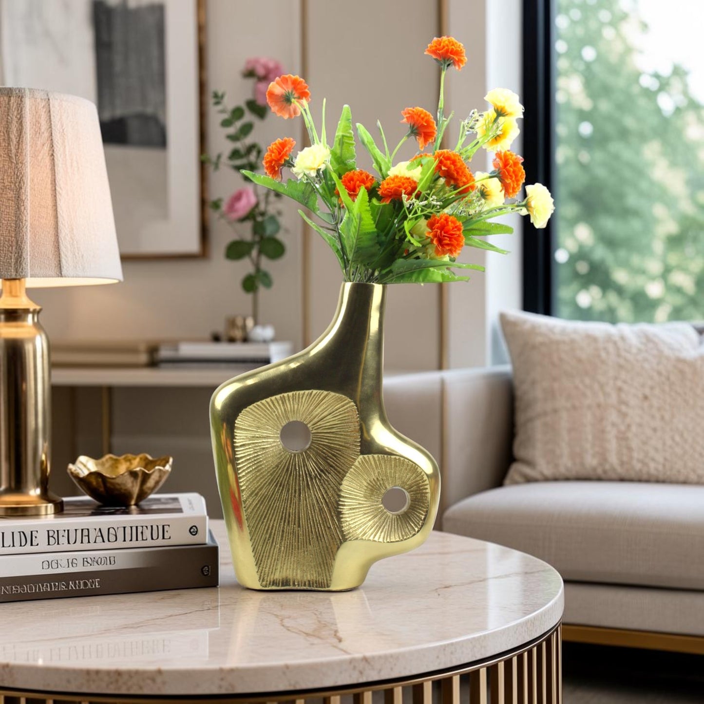 Artisanal Golden Aluminum Flower Vase: Handcrafted Elegance for Your Home