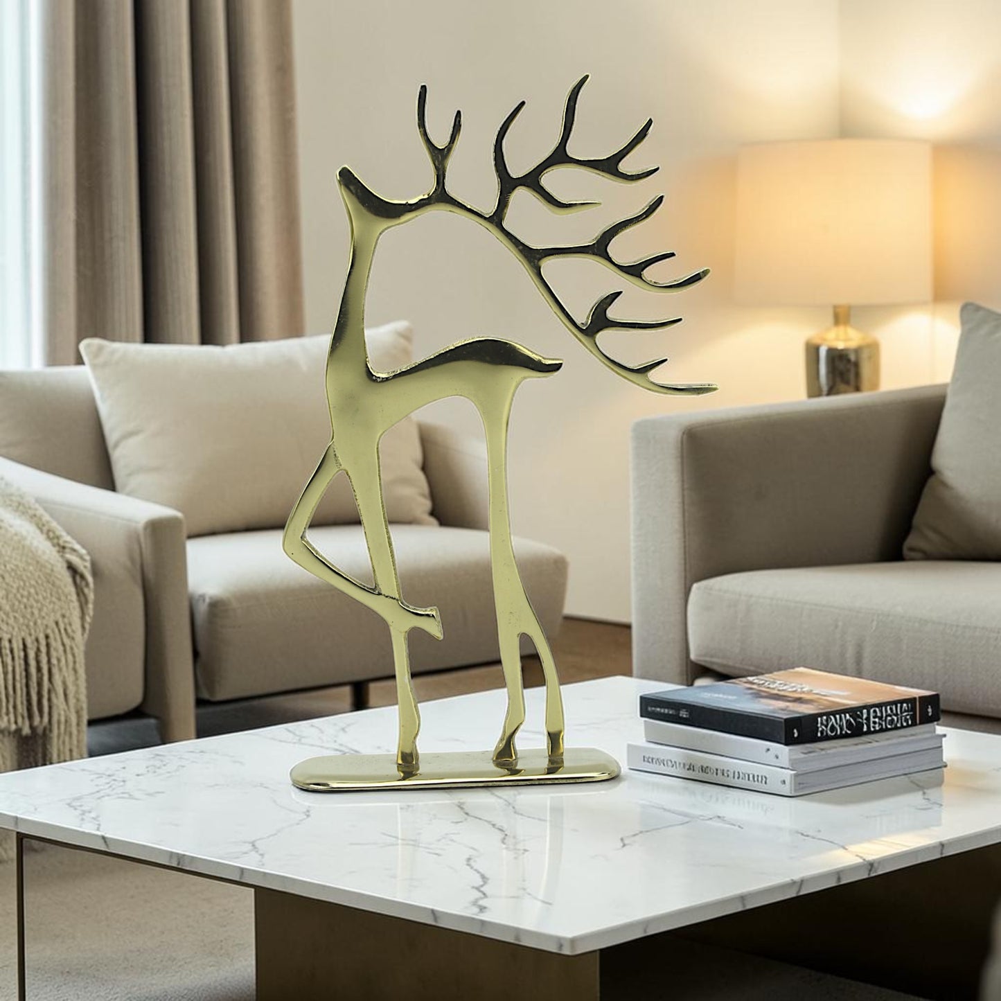 Golden Serenity: Handcrafted Aluminum Artistic Deer Ornament