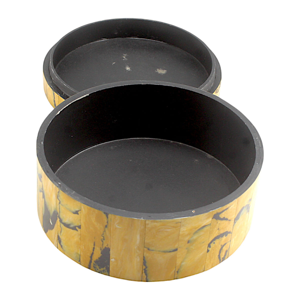 Yellow Bone Inlay Handcrafted Round Trinket Box - Vibrant Storage Solution for Jewelry and Treasures