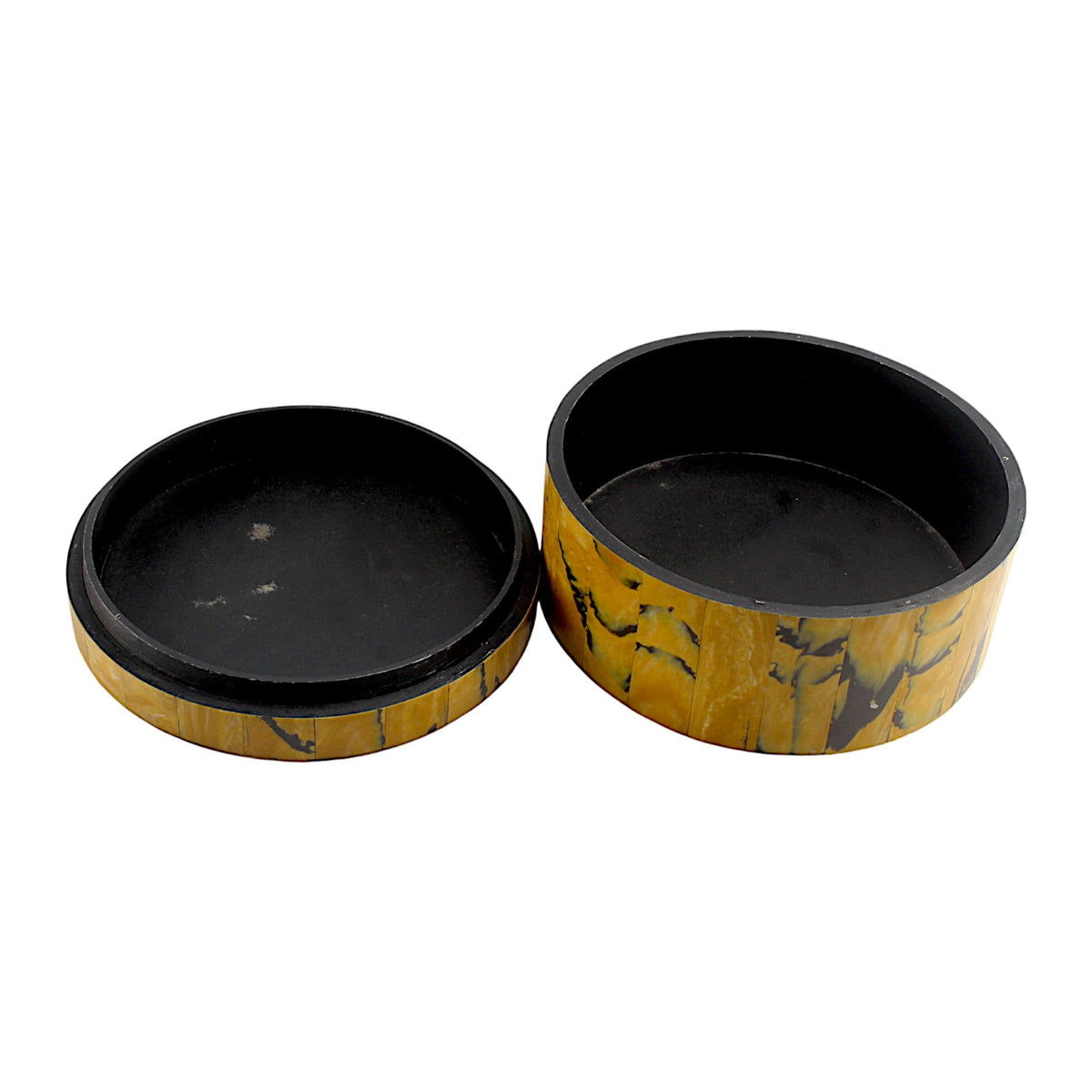 Yellow Bone Inlay Handcrafted Round Trinket Box - Vibrant Storage Solution for Jewelry and Treasures