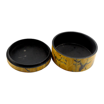Yellow Bone Inlay Handcrafted Round Trinket Box - Vibrant Storage Solution for Jewelry and Treasures